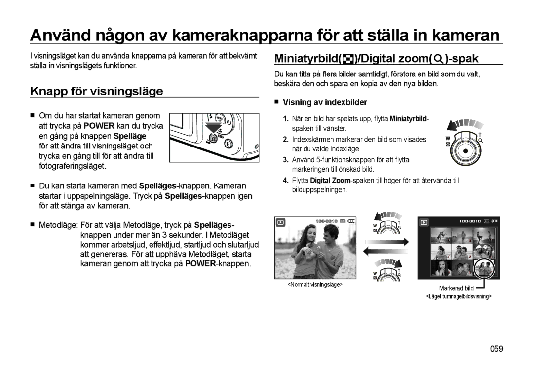 Samsung EC-WB500BBP/E2 manual Använd någon av kameraknapparna för att ställa in kameran, Knapp för visningsläge, 059 