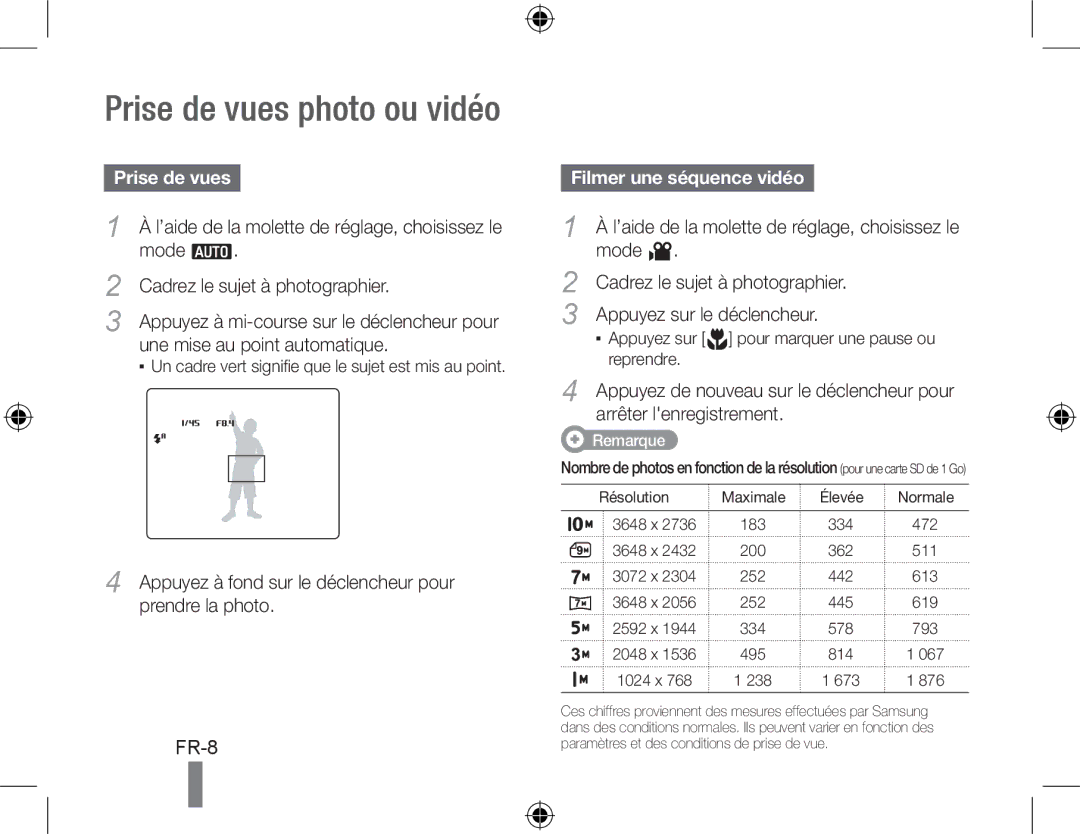 Samsung EC-WB500ABA/E3, EC-WB500BBP/FR, EC-WB510BBP/FR manual Prise de vues photo ou vidéo, Filmer une séquence vidéo 