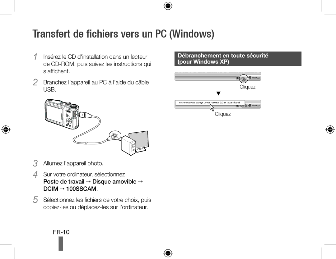 Samsung EC-WB500BBP/E2 Transfert de fichiers vers un PC Windows, FR-10, Débranchement en toute sécurité pour Windows XP 