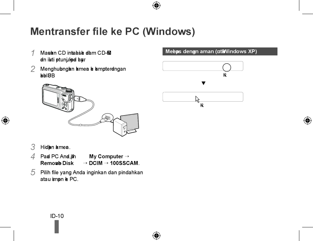 Samsung EC-WB500ABP/RU, EC-WB500BBP/FR manual Mentransfer file ke PC Windows, ID-10, Melepas dengan aman untuk Windows XP 