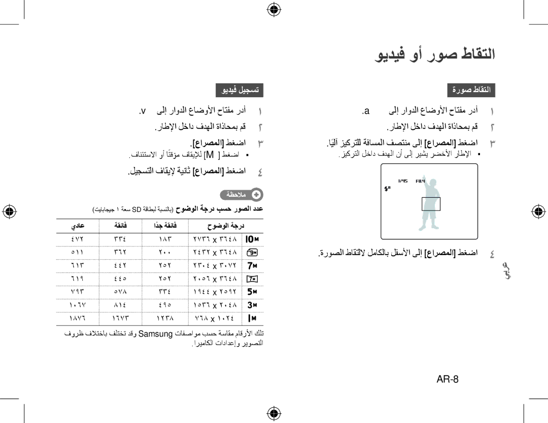 Samsung EC-WB500BBA/IT, EC-WB500BBP/FR, EC-WB510BBP/FR, EC-WB500ABP/GB ويديف وأ روص طاقتلا, AR-8, ويديف ليجست, ةروص طاقتلا 