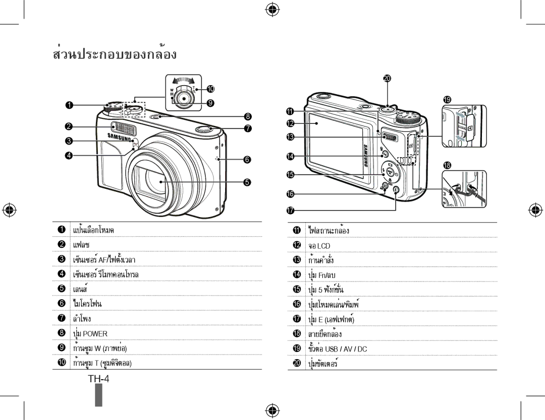 Samsung EC-WB500ABP/E1, EC-WB500BBP/FR, EC-WB510BBP/FR, EC-WB500ABP/GB, EC-WB500ABP/FR, EC-WB500BBP/IT manual ส่วนประกอบของกล้อง 