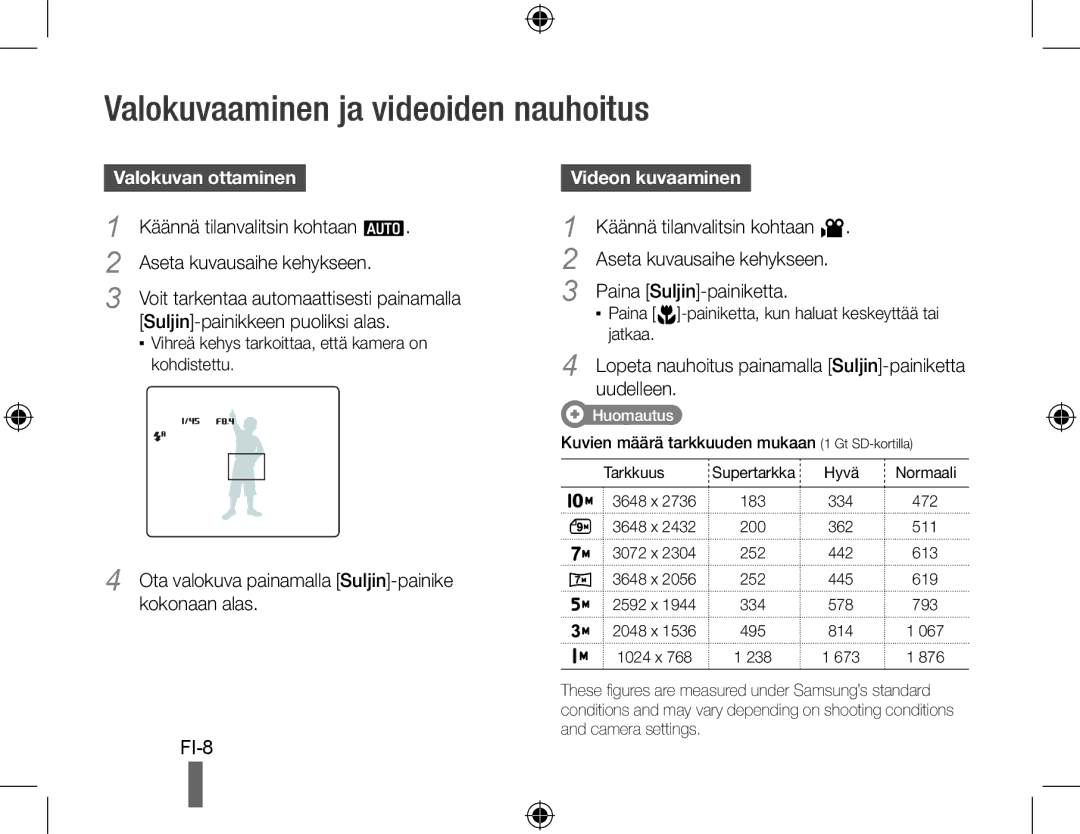 Samsung EC-WB500ABA/E3, EC-WB500BBP/FR manual Valokuvaaminen ja videoiden nauhoitus, Valokuvan ottaminen, Videon kuvaaminen 