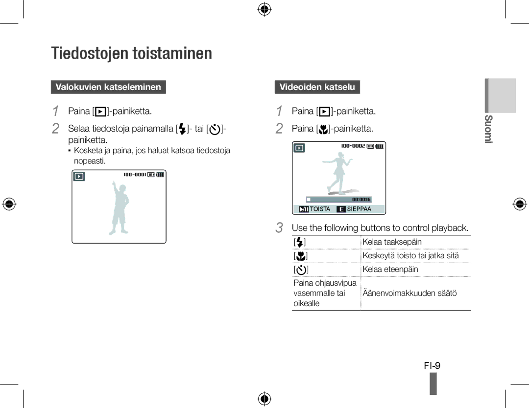 Samsung EC-WB500BBA/E3 manual Tiedostojen toistaminen, Valokuvien katseleminen, Paina P-painiketta, Videoiden katselu 