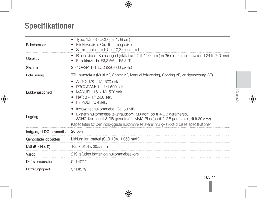 Samsung EC-WB500BBP/VN, EC-WB500BBP/FR, EC-WB510BBP/FR, EC-WB500ABP/GB, EC-WB500ABP/FR, EC-WB500BBP/IT, EC-WB500BBA/IT DA-11 