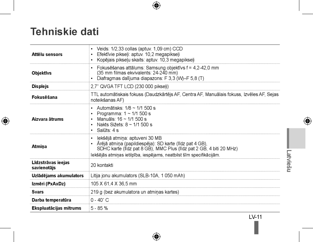 Samsung EC-WB500ABP/IT, EC-WB500BBP/FR, EC-WB510BBP/FR, EC-WB500ABP/GB, EC-WB500ABP/FR, EC-WB500BBP/IT Tehniskie dati, Svars 