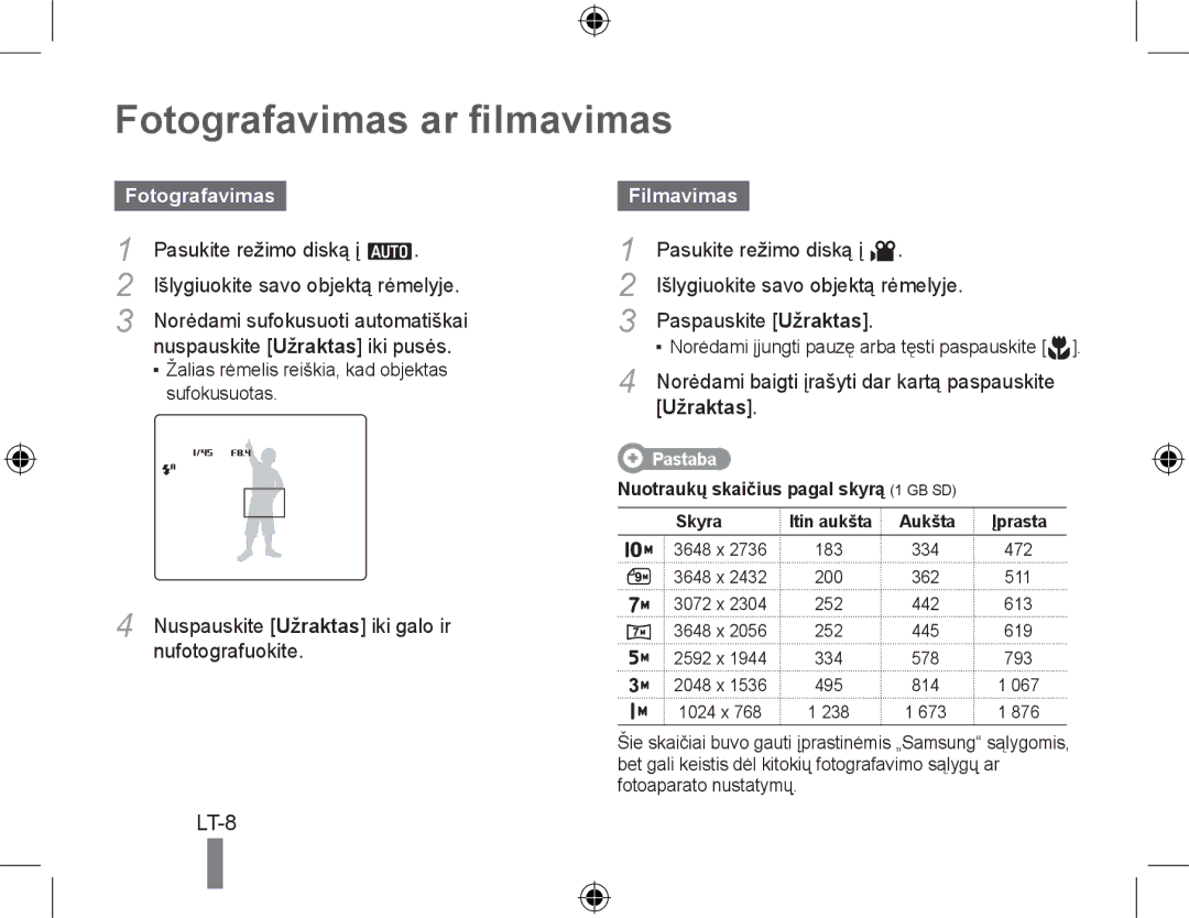 Samsung EC-WB500BBP/VN, EC-WB500BBP/FR, EC-WB510BBP/FR, EC-WB500ABP/GB Fotografavimas ar filmavimas, Filmavimas, Užraktas 