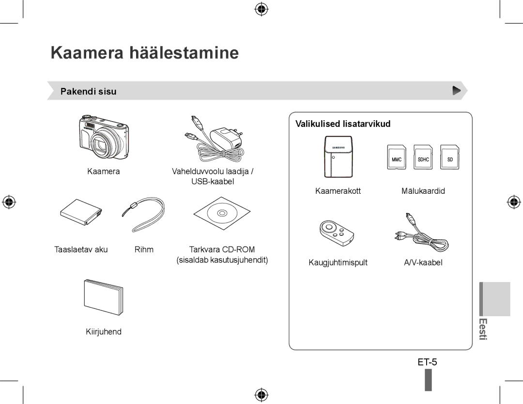 Samsung EC-WB500BBA/E2 manual Kaamera häälestamine, Pakendi sisu Valikulised lisatarvikud, Taaslaetav aku Rihm, Kiirjuhend 