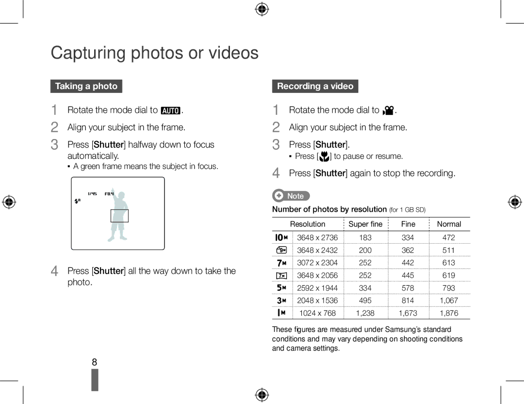 Samsung EC-WB500BBP/ZA, EC-WB500BBP/FR, EC-WB510BBP/FR manual Capturing photos or videos, Taking a photo, Recording a video 