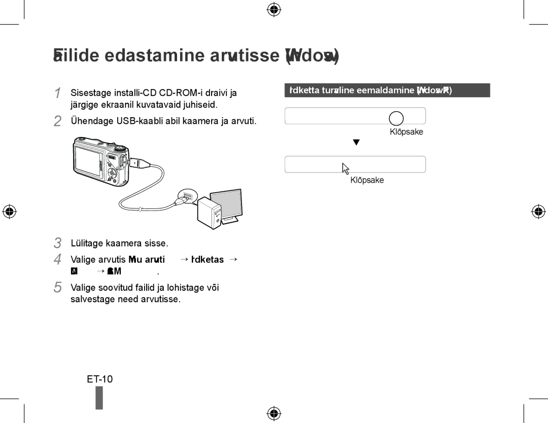 Samsung EC-WB500ABA/E1, EC-WB500BBP/FR Failide edastamine arvutisse Windows, Irdketta turvaline eemaldamine Windows XP 