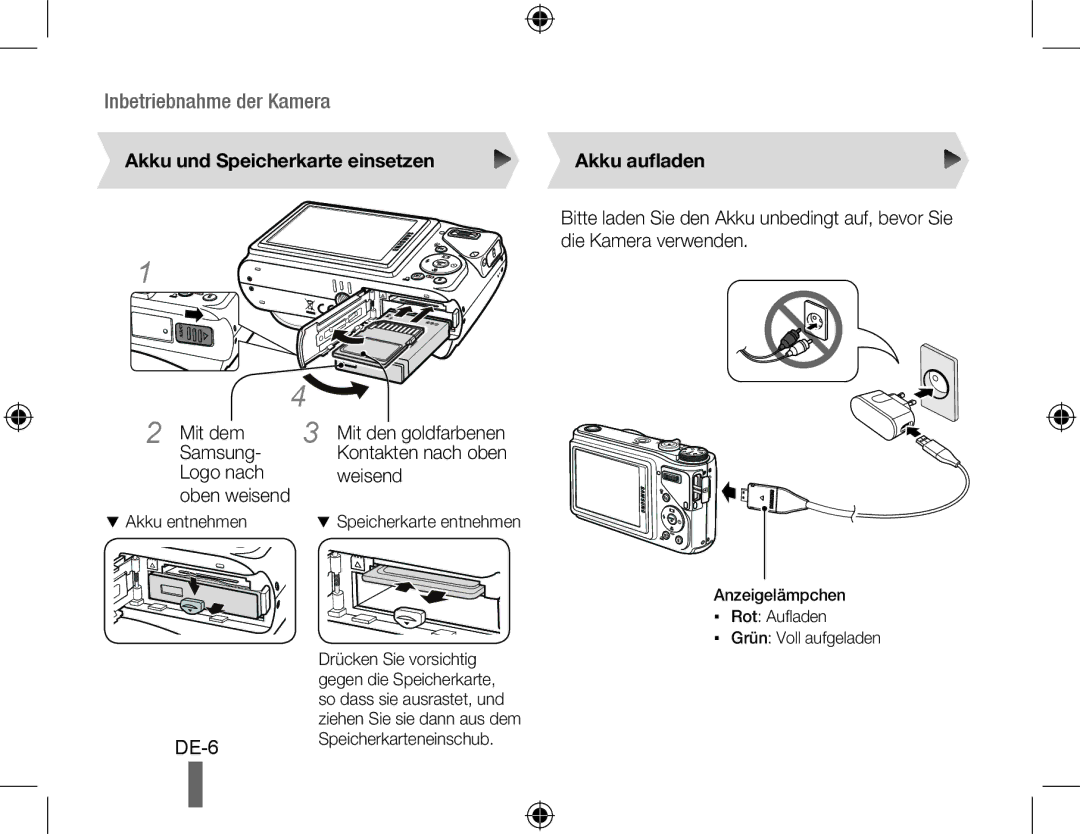 Samsung EC-WB500BBP/RU Akku und Speicherkarte einsetzen, Mit dem, Samsung, Logo nach Weisend Oben weisend, Akku aufladen 