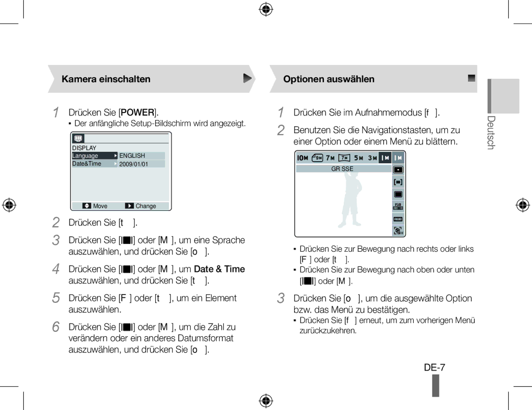 Samsung EC-WB500BBP/E3, EC-WB500BBP/FR, EC-WB510BBP/FR, EC-WB500ABP/GB, EC-WB500ABP/FR Kamera einschalten, Optionen auswählen 