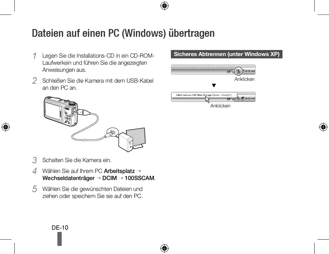 Samsung EC-WB500BBP/E2 manual Dateien auf einen PC Windows übertragen, Sicheres Abtrennen unter Windows XP, Anklicken 