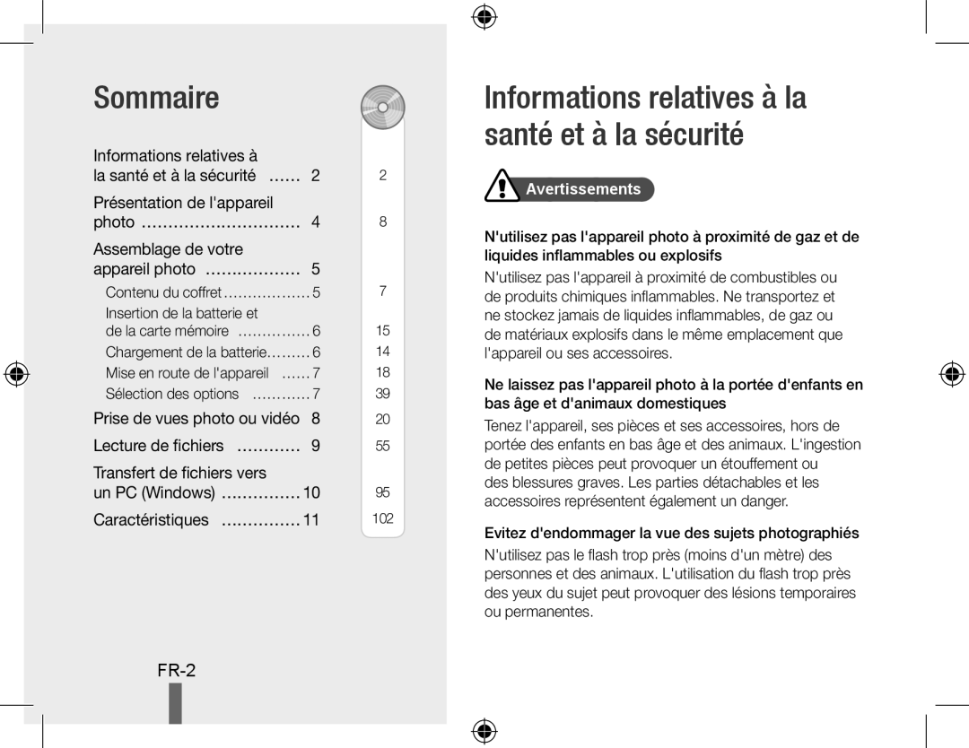 Samsung EC-WB500ABP/E2 manual Sommaire, Informations relatives à la santé et à la sécurité, Transfert de fichiers vers 