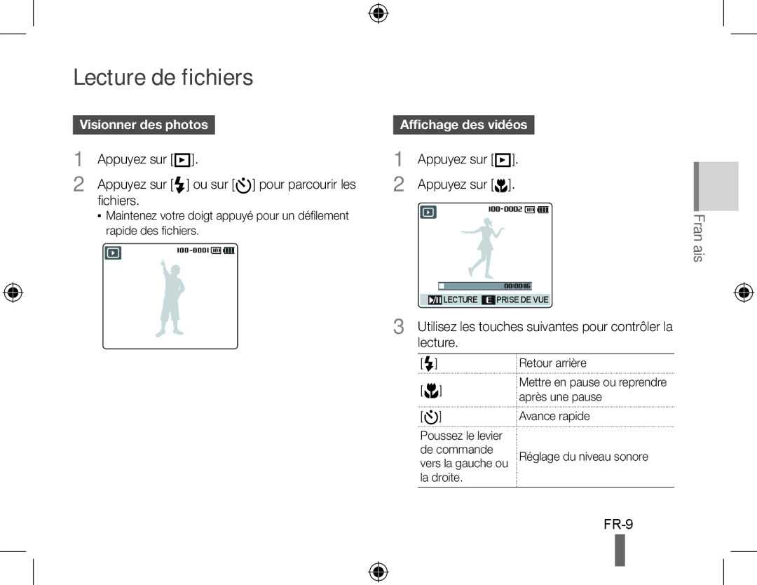 Samsung EC-WB500ABP/GB, EC-WB500BBP/FR, EC-WB510BBP/FR manual Lecture de fichiers, Visionner des photos, Affichage des vidéos 