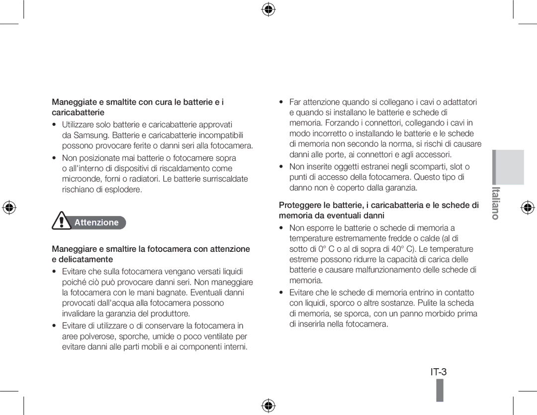 Samsung EC-WB500ABA/IT, EC-WB500BBP/FR, EC-WB510BBP/FR, EC-WB500ABP/GB, EC-WB500ABP/FR, EC-WB500BBP/IT manual Attenzione 