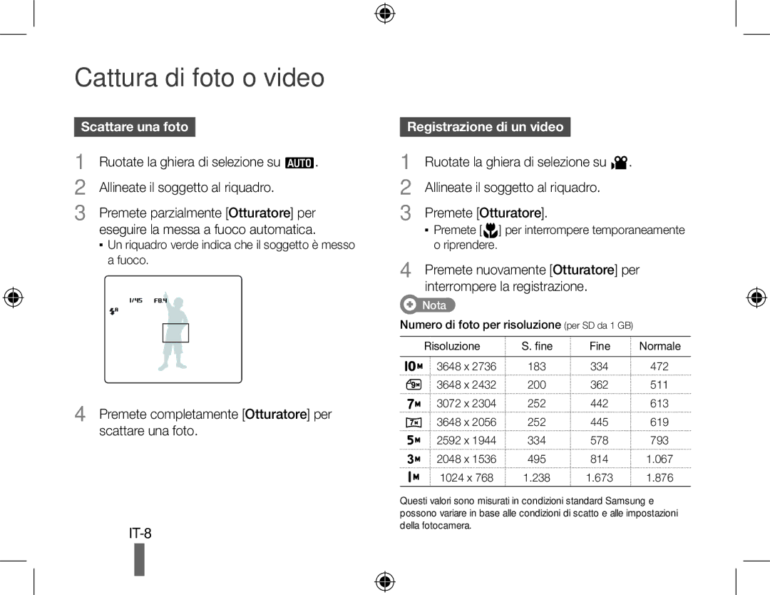 Samsung EC-WB500ABP/ME, EC-WB500BBP/FR manual Cattura di foto o video, Scattare una foto, Registrazione di un video 