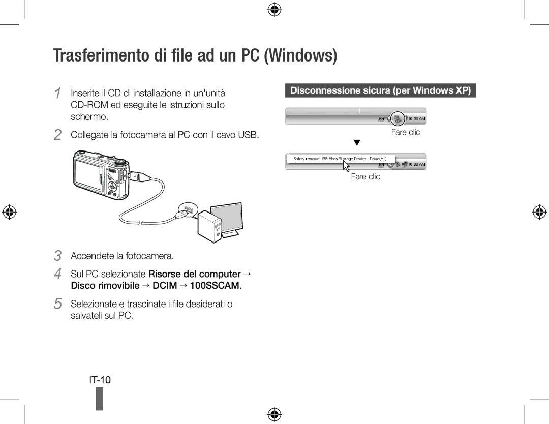 Samsung EC-WB500ABP/VN manual Trasferimento di file ad un PC Windows, Disconnessione sicura per Windows XP, Fare clic 