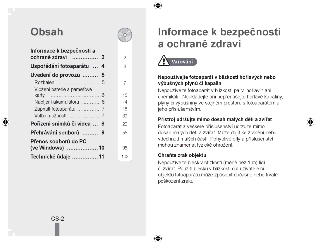 Samsung EC-WB500ABA/RU, EC-WB500BBP/FR Obsah, Informace k bezpečnosti a ochraně zdraví, Přenos souborů do PC …, Varování 