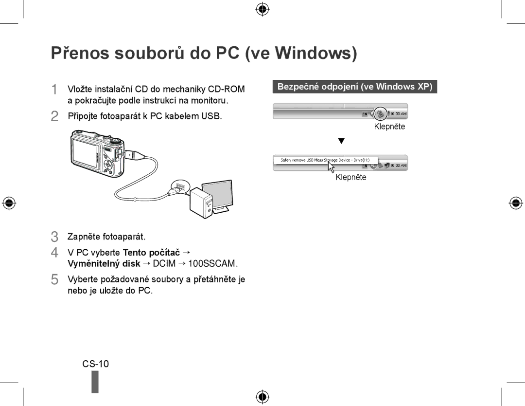 Samsung EC-WB500ABA/IT, EC-WB500BBP/FR, EC-WB510BBP/FR Přenos souborů do PC ve Windows, Bezpečné odpojení ve Windows XP 