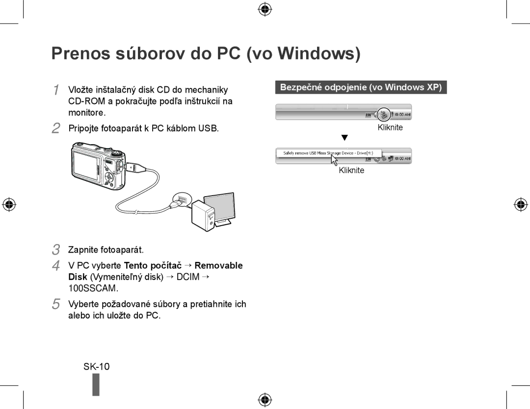 Samsung EC-WB500BBP/RU, EC-WB500BBP/FR, EC-WB510BBP/FR Prenos súborov do PC vo Windows, Bezpečné odpojenie vo Windows XP 