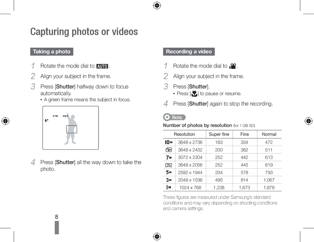 Samsung EC-WB500BBP/ZA, EC-WB500BBP/FR, EC-WB510BBP/FR manual Capturing photos or videos, Taking a photo, Recording a video 