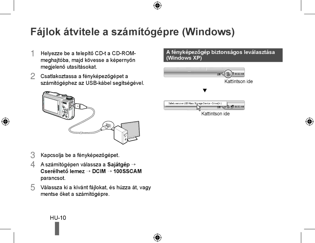 Samsung EC-WB500ABA/E1 manual Fájlok átvitele a számítógépre Windows, Fényképezőgép biztonságos leválasztása Windows XP 