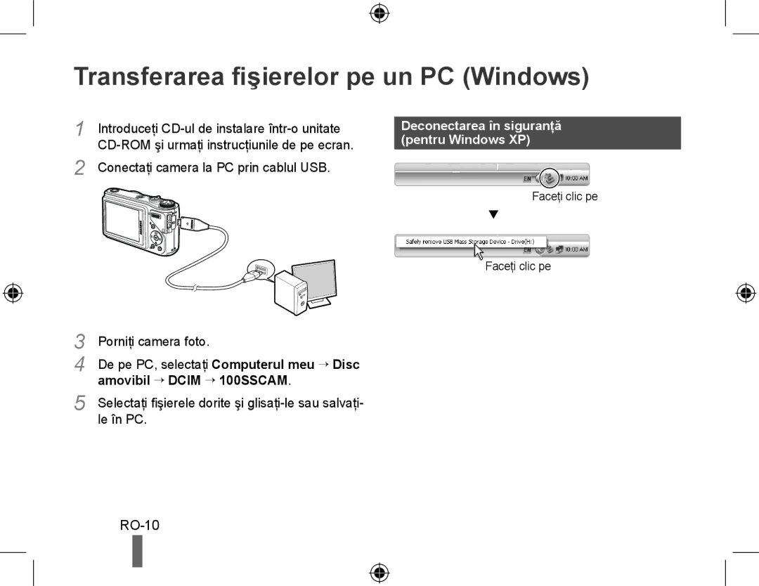 Samsung EC-WB500BBA/E1 manual Transferarea fişierelor pe un PC Windows, Deconectarea în siguranţă, Pentru Windows XP 