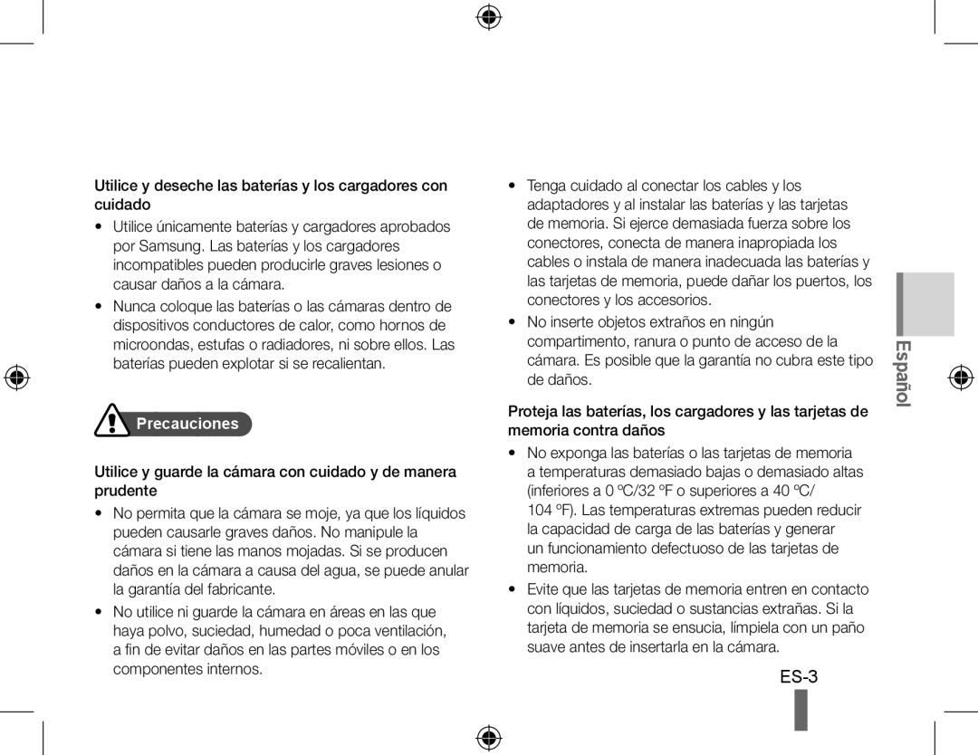 Samsung EC-WB500ABA/IT, EC-WB500BBP/FR, EC-WB510BBP/FR, EC-WB500ABP/GB, EC-WB500ABP/FR, EC-WB500BBP/IT manual Precauciones 