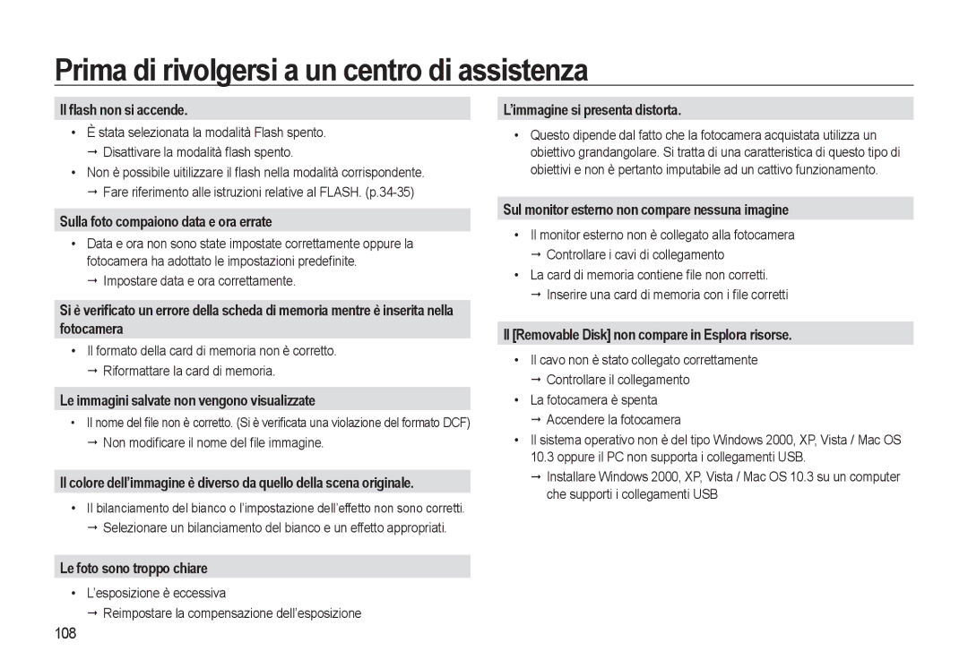 Samsung EC-WB500BBA/IT, EC-WB500BBP/IT manual Il ﬂash non si accende, Sulla foto compaiono data e ora errate, Fotocamera 