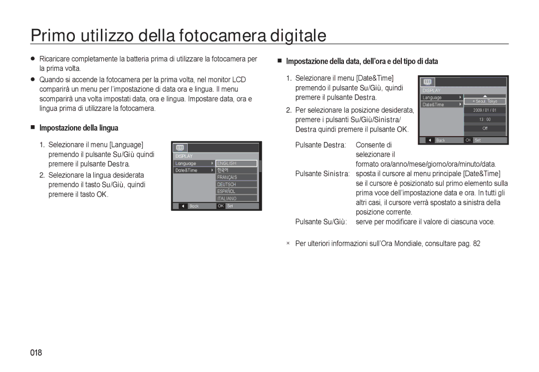 Samsung EC-WB500ABP/IT Primo utilizzo della fotocamera digitale, Impostazione della data, dell’ora e del tipo di data, 018 