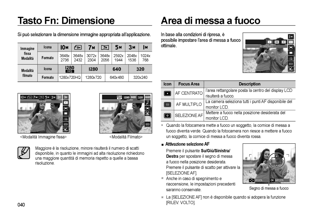 Samsung EC-WB500BBA/IT Tasto Fn Dimensione, 040, Immagine Icona ﬁssa, 1280x720HQ 640x480, Icon Focus Area Description 