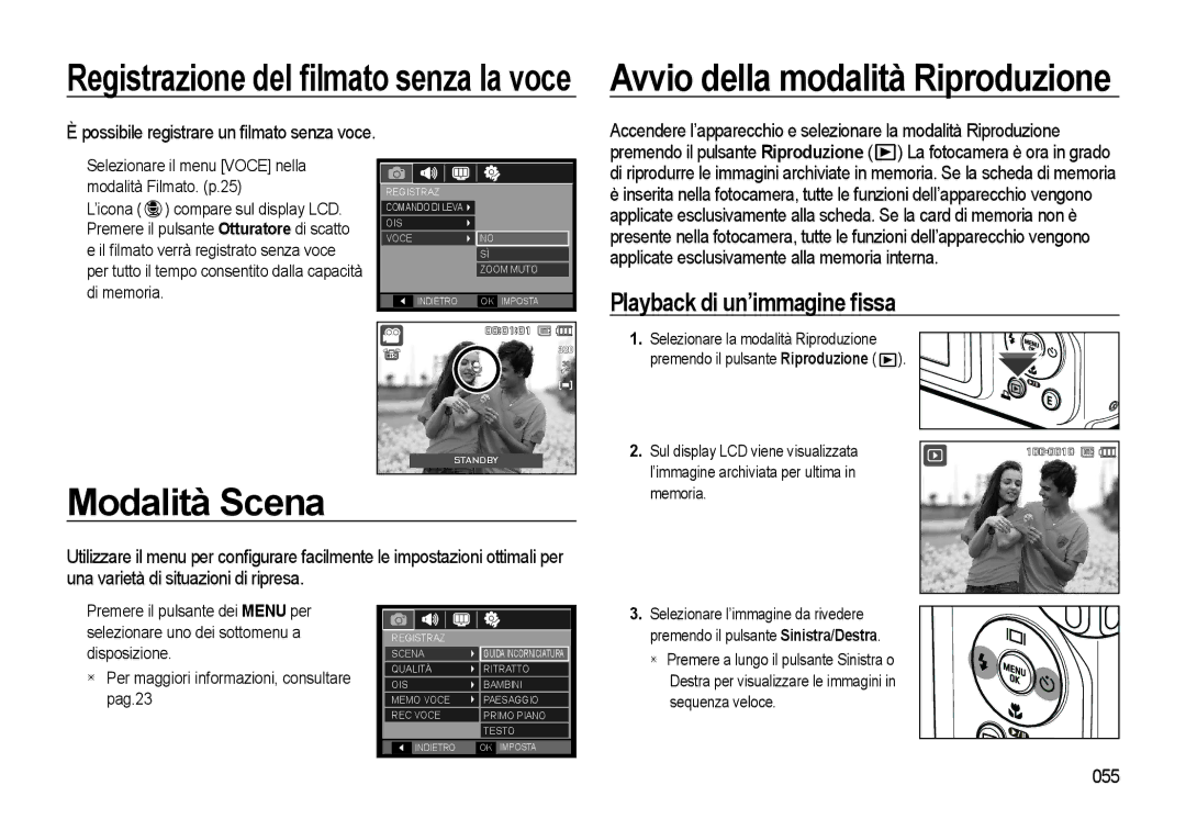 Samsung EC-WB500BBP/IT, EC-WB500BBA/IT, EC-WB500ABA/IT, EC-WB500ABP/IT Modalità Scena, Playback di un’immagine ﬁssa, 055 