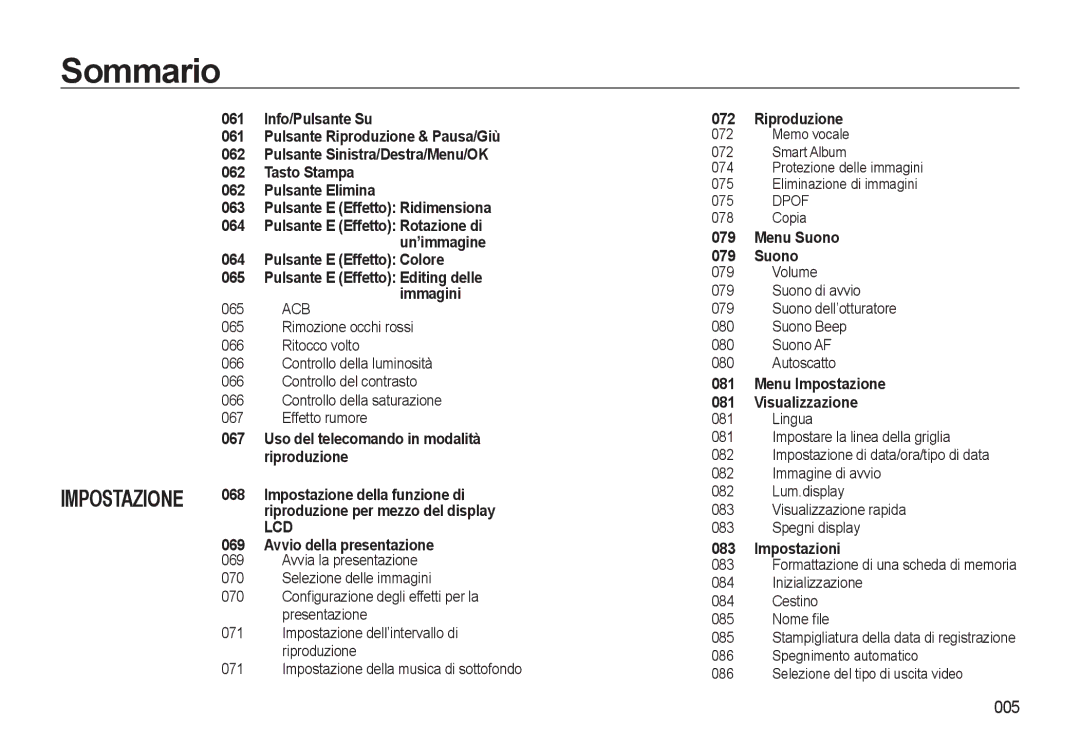 Samsung EC-WB500ABA/IT, EC-WB500BBP/IT manual 005, Pulsante Sinistra/Destra/Menu/OK, Pulsante E Effetto Ridimensiona, 065 