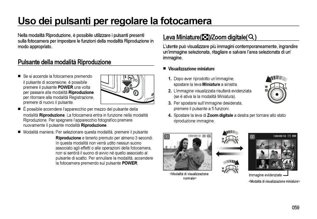 Samsung EC-WB500BBP/IT Pulsante della modalità Riproduzione, Leva Miniature /Zoom digitale, Visualizzazione miniature, 059 