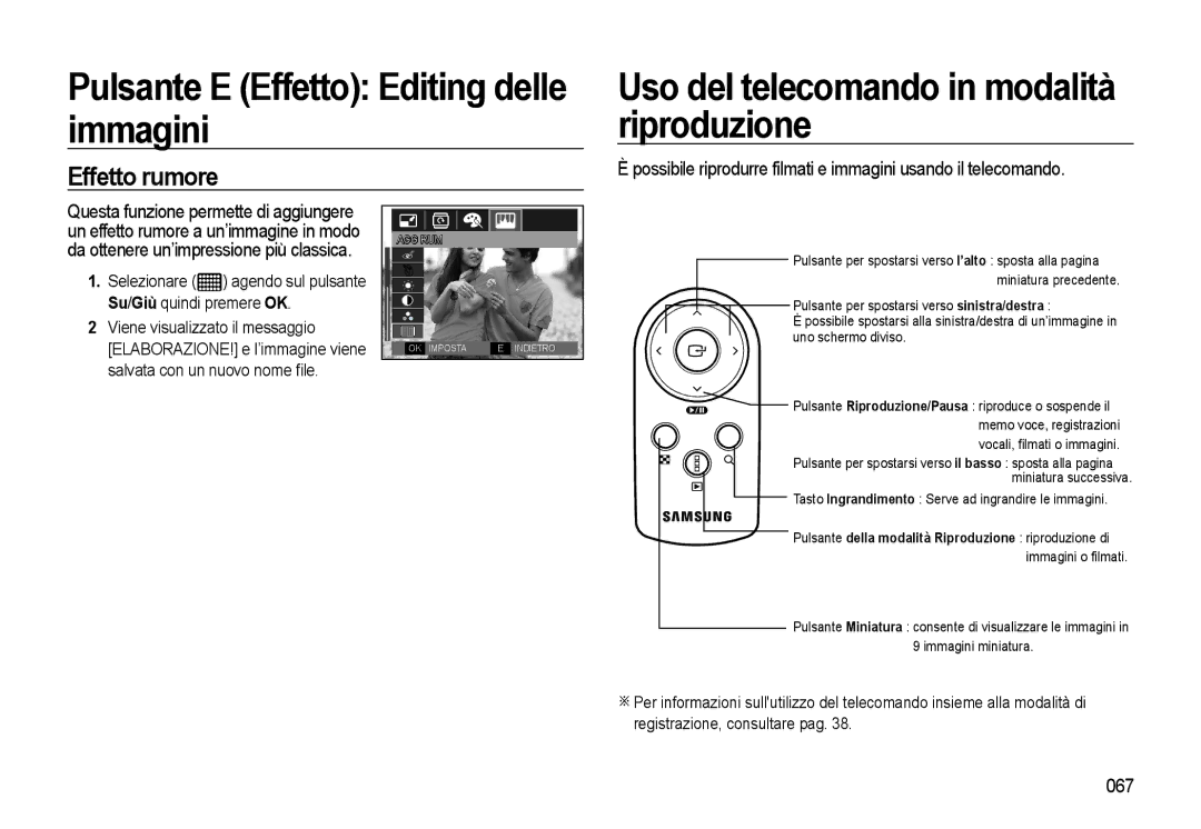 Samsung EC-WB500BBP/IT, EC-WB500BBA/IT, EC-WB500ABA/IT Uso del telecomando in modalità riproduzione, Effetto rumore, 067 