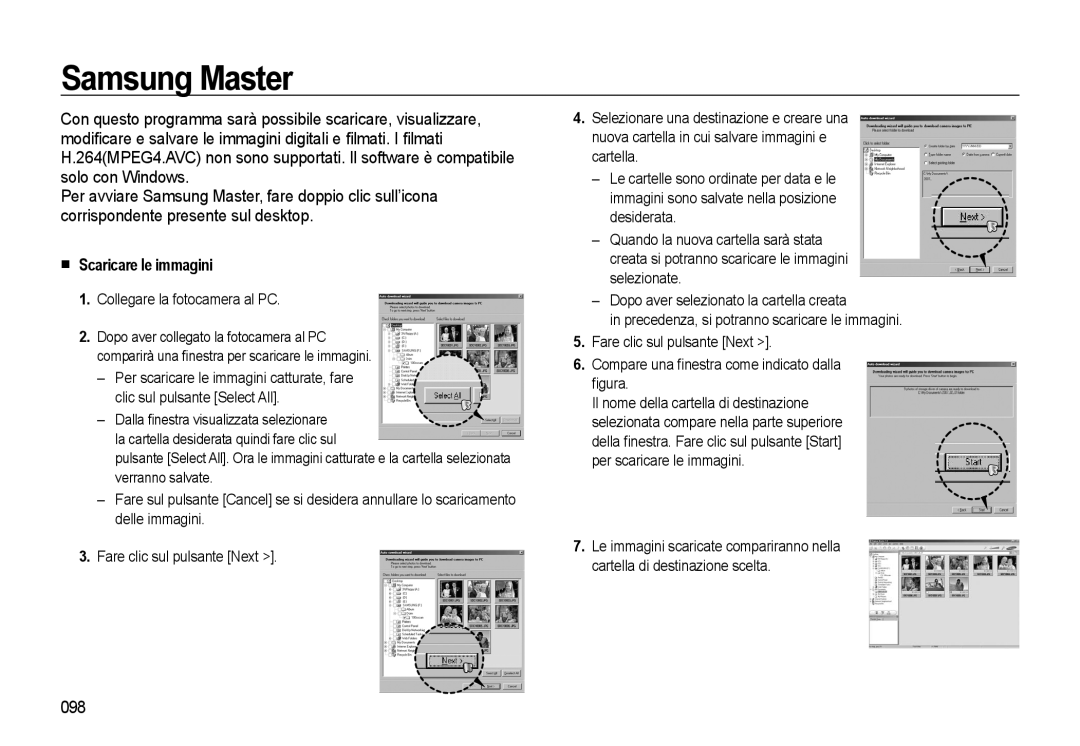 Samsung EC-WB500ABP/IT, EC-WB500BBP/IT manual Samsung Master, Scaricare le immagini, 098, Collegare la fotocamera al PC 