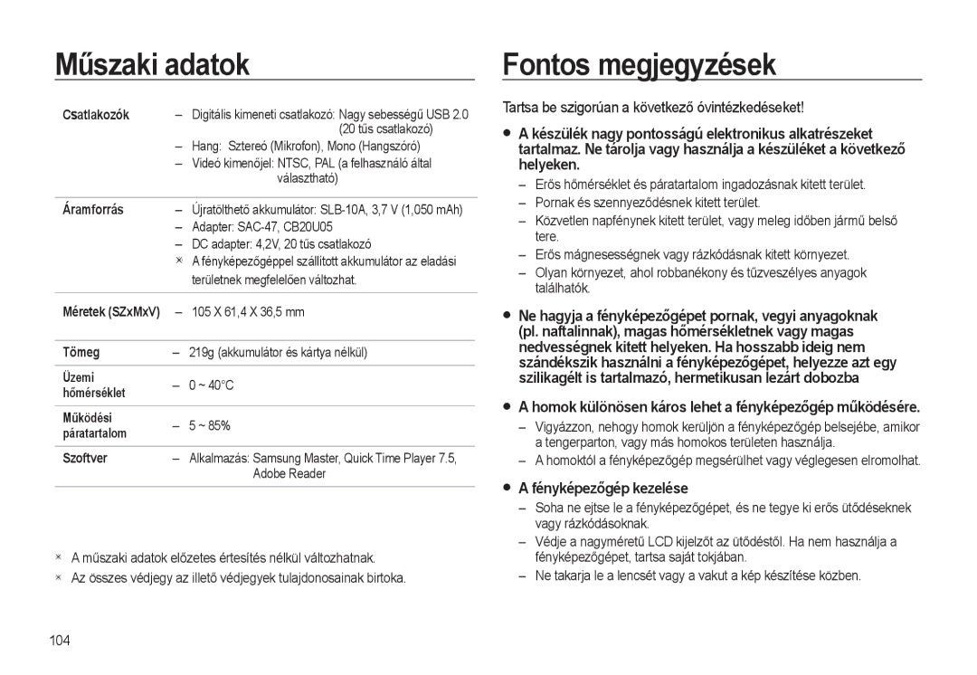 Samsung EC-WB500ABA/E3 manual Fontos megjegyzések, Tartsa be szigorúan a következő óvintézkedéseket, Fényképezőgép kezelése 