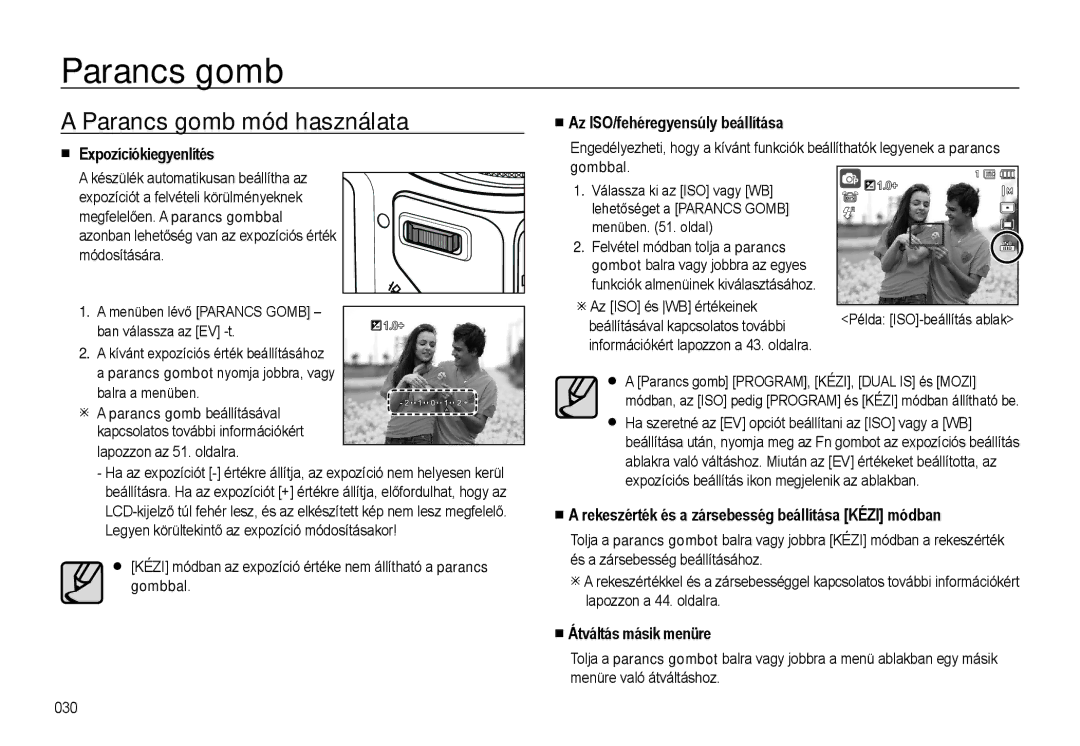 Samsung EC-WB500ABP/E3, EC-WB500BBP/IT, EC-WB500BBA/IT, EC-WB500ABA/IT, EC-WB500BBA/E1 manual Parancs gomb mód használata 