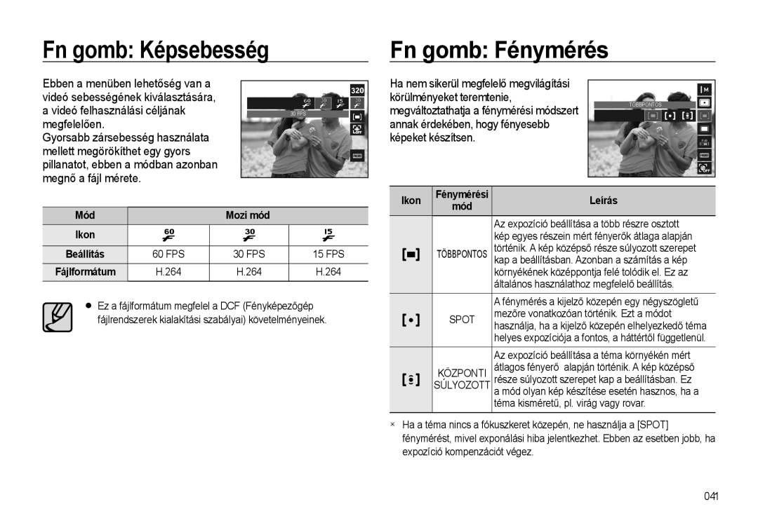 Samsung EC-WB500ABA/E3, EC-WB500BBP/IT manual Fn gomb Képsebesség Fn gomb Fénymérés, Megváltoztathatja a fénymérési módszert 