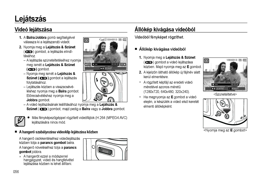 Samsung EC-WB500BBA/E1, EC-WB500BBP/IT manual Videó lejátszása, Állókép kivágása videóból, Videóból fényképet rögzíthet 