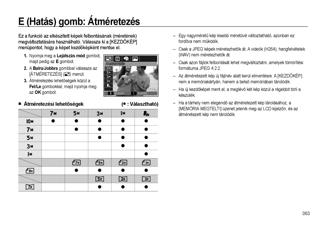 Samsung EC-WB500BBA/IT, EC-WB500BBP/IT Hatás gomb Átméretezés, Nyomja meg a Lejátszás mód gombot, majd pedig az E gombot 