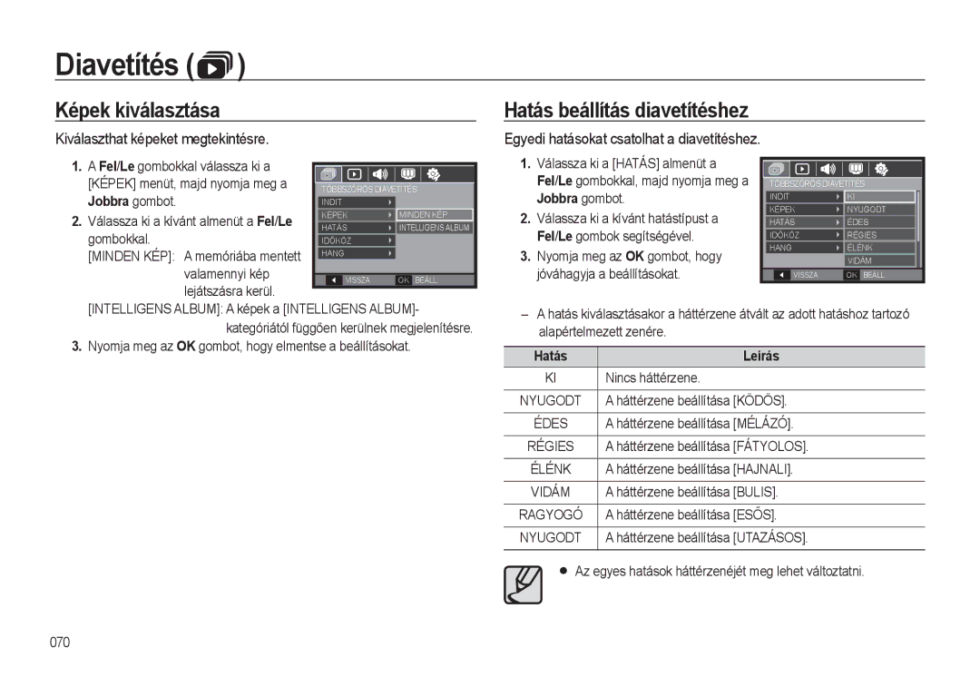 Samsung EC-WB500ABA/E1 Képek kiválasztása Hatás beállítás diavetítéshez, Kiválaszthat képeket megtekintésre, Jobbra gombot 