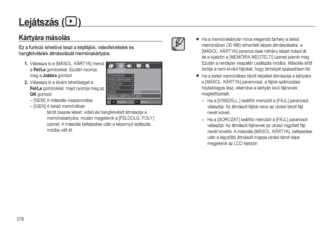 Samsung EC-WB500BBP/E2, EC-WB500BBP/IT manual Kártyára másolás, Meg a Jobbra gombot, Válassza ki a kívánt lehetőséget a 