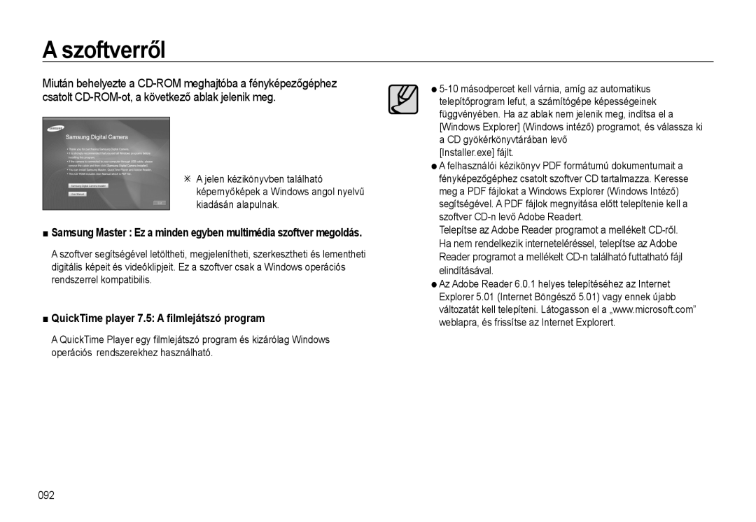 Samsung EC-WB500BBA/E1, EC-WB500BBP/IT, EC-WB500BBA/IT manual Szoftverről, QuickTime player 7.5 a filmlejátszó program 