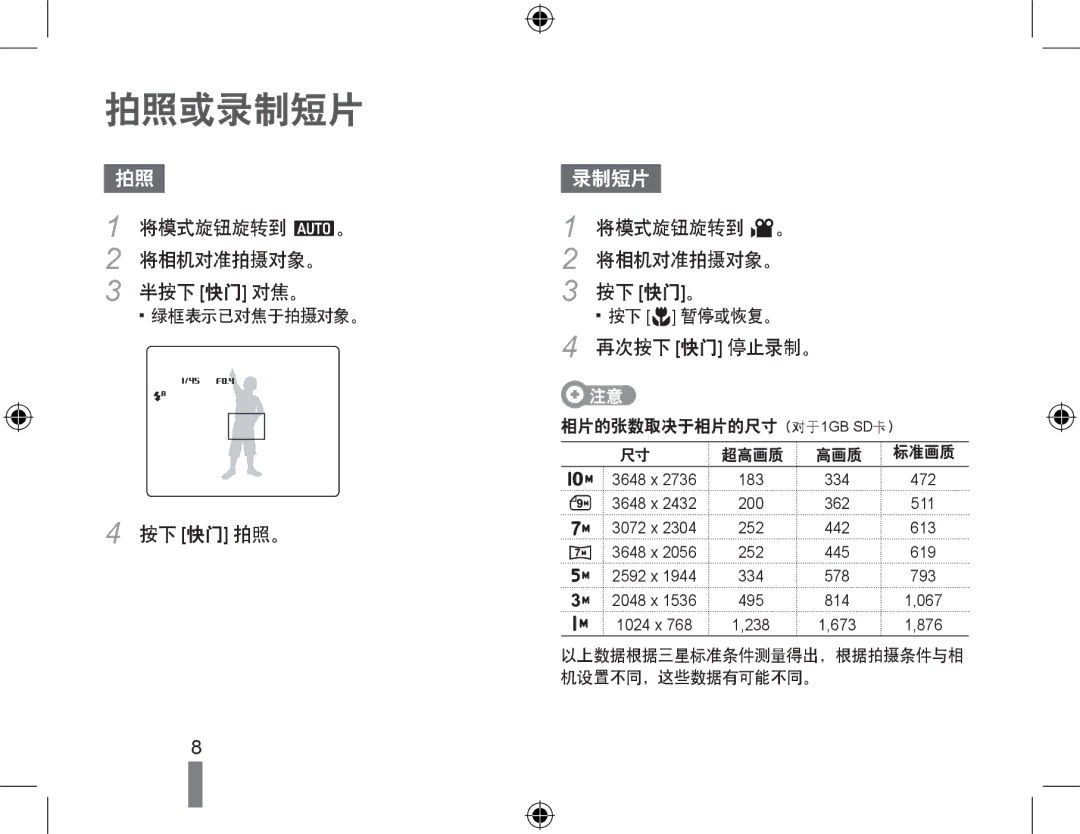 Samsung EC-WB500ABA/E1, EC-WB500BBP/IT, EC-WB500BBA/IT, EC-WB500ABA/IT, EC-WB500BBA/E1, EC-WB500ABP/E3, EC-WB500BBP/E3 拍照或录制短片 