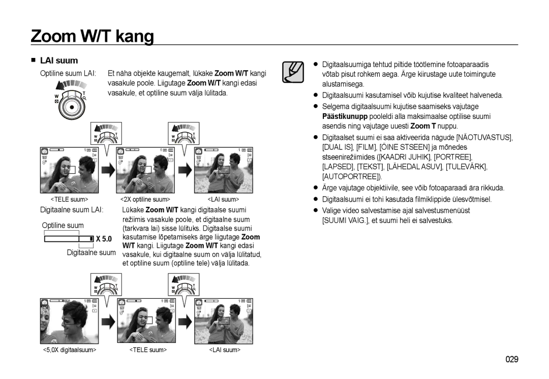 Samsung EC-WB500BBP/RU, EC-WB500ABP/RU manual „ LAI suum, 029, LAPSED, TEKST, Lähedal ASUV, Tulevärk, Autoportree 