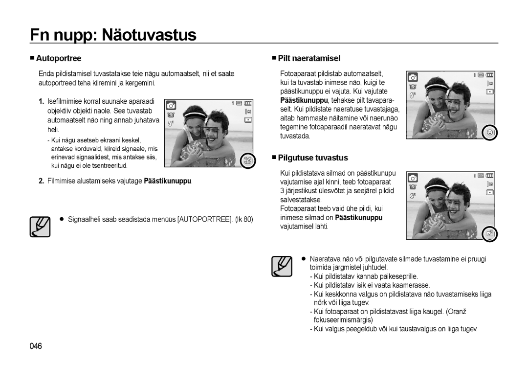 Samsung EC-WB500ABP/RU, EC-WB500BBP/RU manual Autoportree, Pilt naeratamisel, Pilgutuse tuvastus, 046 