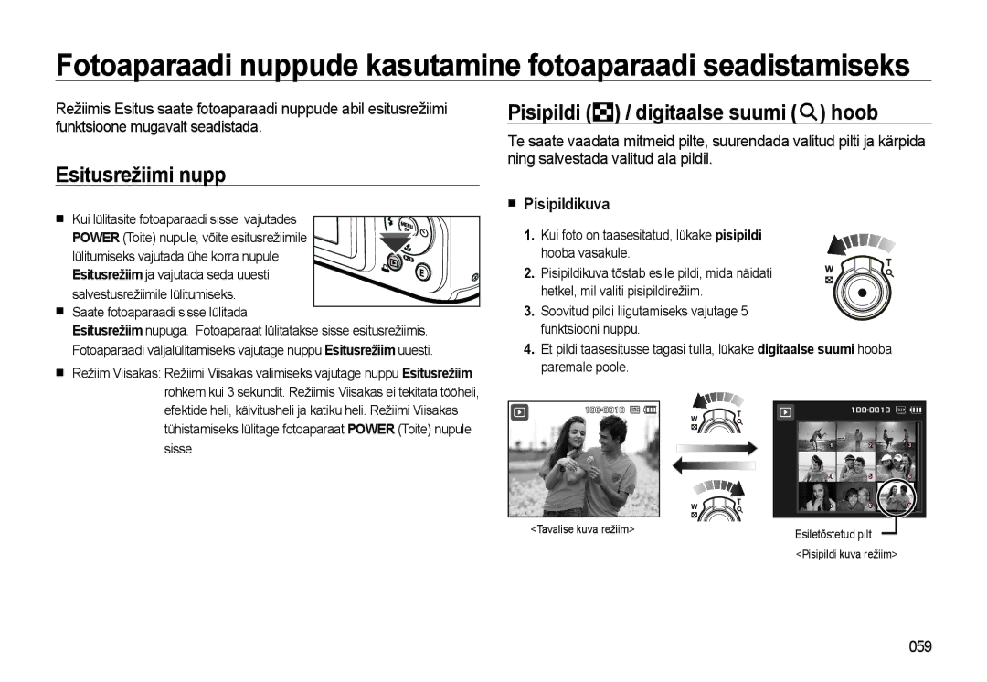 Samsung EC-WB500BBP/RU, EC-WB500ABP/RU manual Esitusrežiimi nupp, Pisipildi / digitaalse suumi hoob, Pisipildikuva, 059 