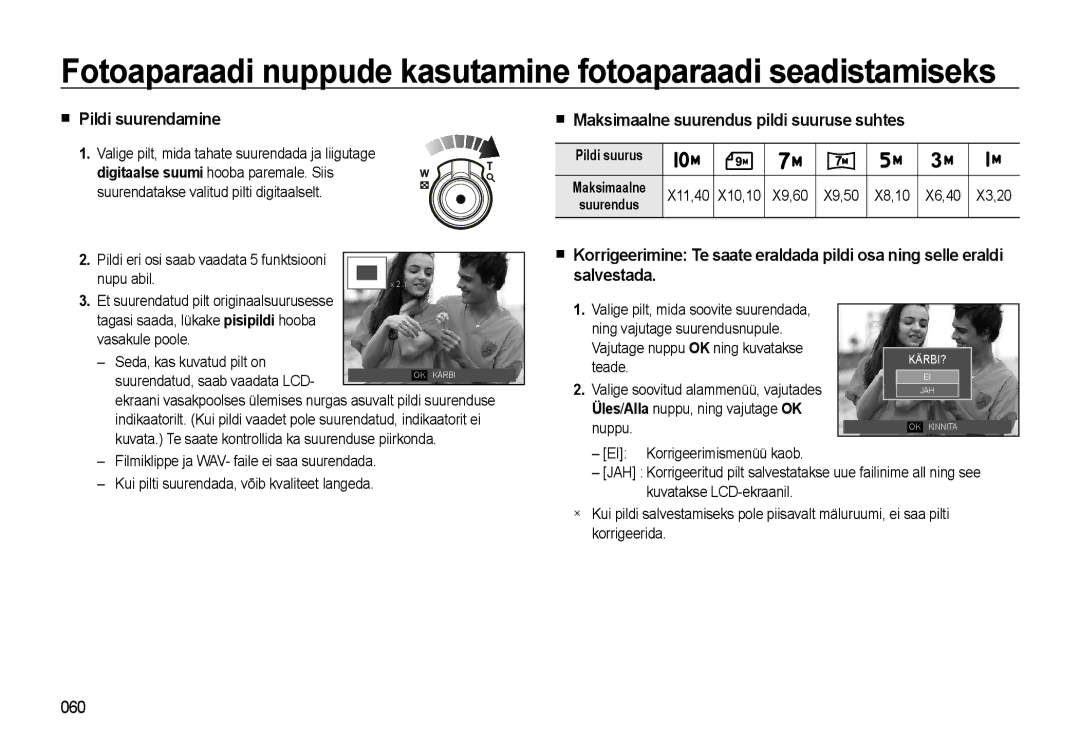 Samsung EC-WB500ABP/RU, EC-WB500BBP/RU manual Pildi suurendamine, Maksimaalne suurendus pildi suuruse suhtes, 060 